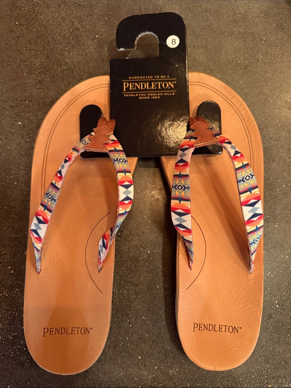 Pendleton Fire Legend Leather And Fabric Southwest Print Thong Sandals 8 NEW! - Picture 7 of 7